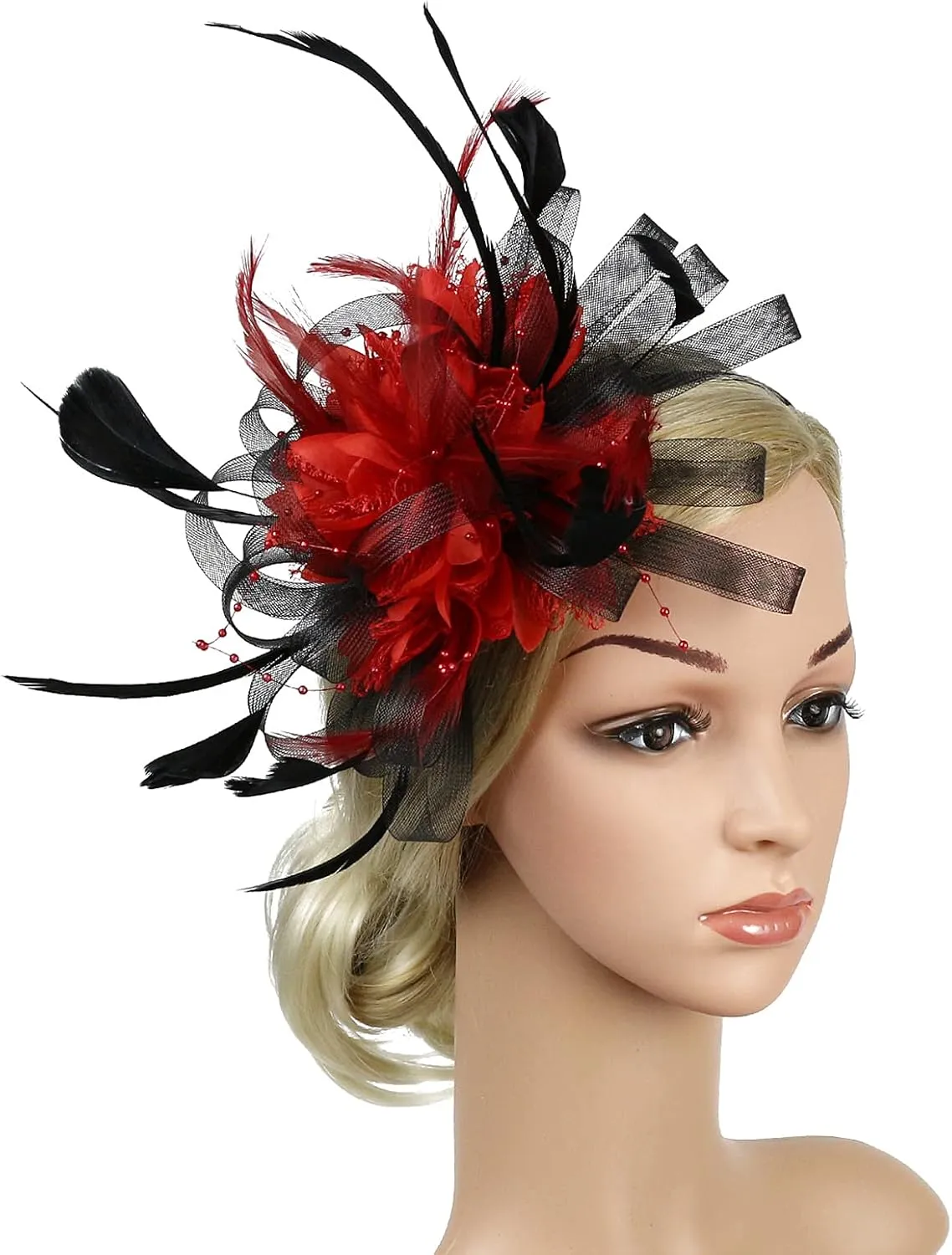 Fascinator Hats for Women Feather Flower Hair Clip Brooch Wedding Tea Party Hat Derby Race Headwear