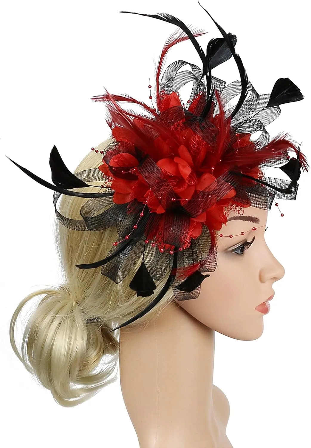 Fascinator Hats for Women Feather Flower Hair Clip Brooch Wedding Tea Party Hat Derby Race Headwear