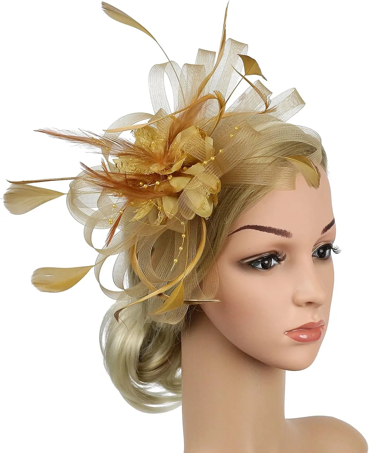 Fascinator Hats for Women Feather Flower Hair Clip Brooch Wedding Tea Party Hat Derby Race Headwear