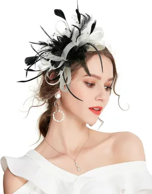 Fascinator Hats for Women Feather Flower Hair Clip Brooch Wedding Tea Party Hat Derby Race Headwear