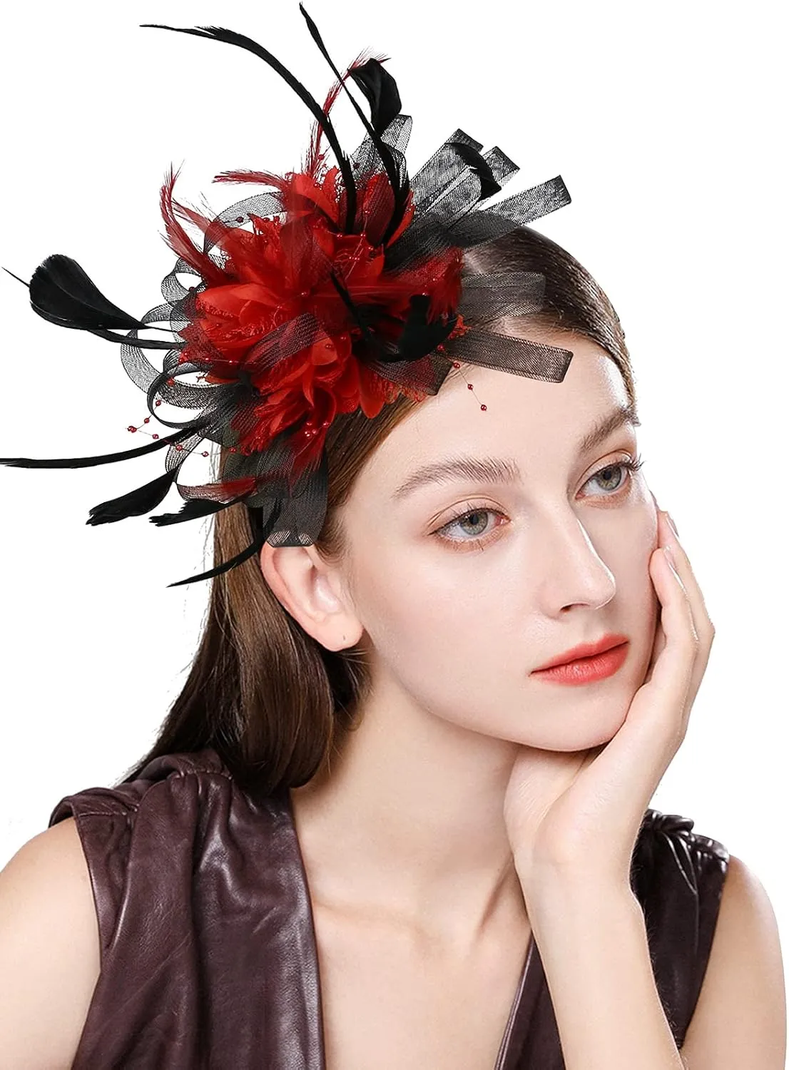Fascinator Hats for Women Feather Flower Hair Clip Brooch Wedding Tea Party Hat Derby Race Headwear