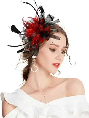 Fascinator Hats for Women Feather Flower Hair Clip Brooch Wedding Tea Party Hat Derby Race Headwear
