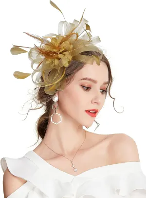 Fascinator Hats for Women Feather Flower Hair Clip Brooch Wedding Tea Party Hat Derby Race Headwear