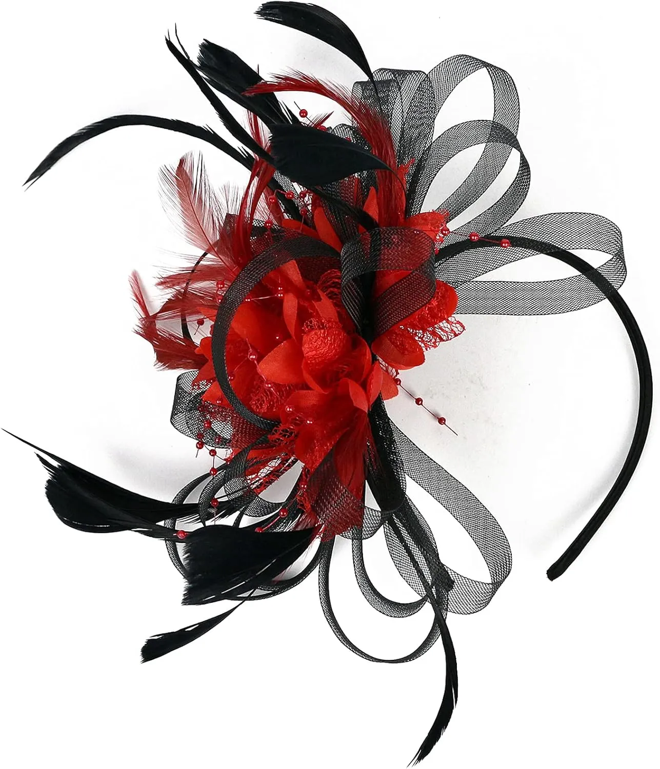 Fascinator Hats for Women Feather Flower Hair Clip Brooch Wedding Tea Party Hat Derby Race Headwear