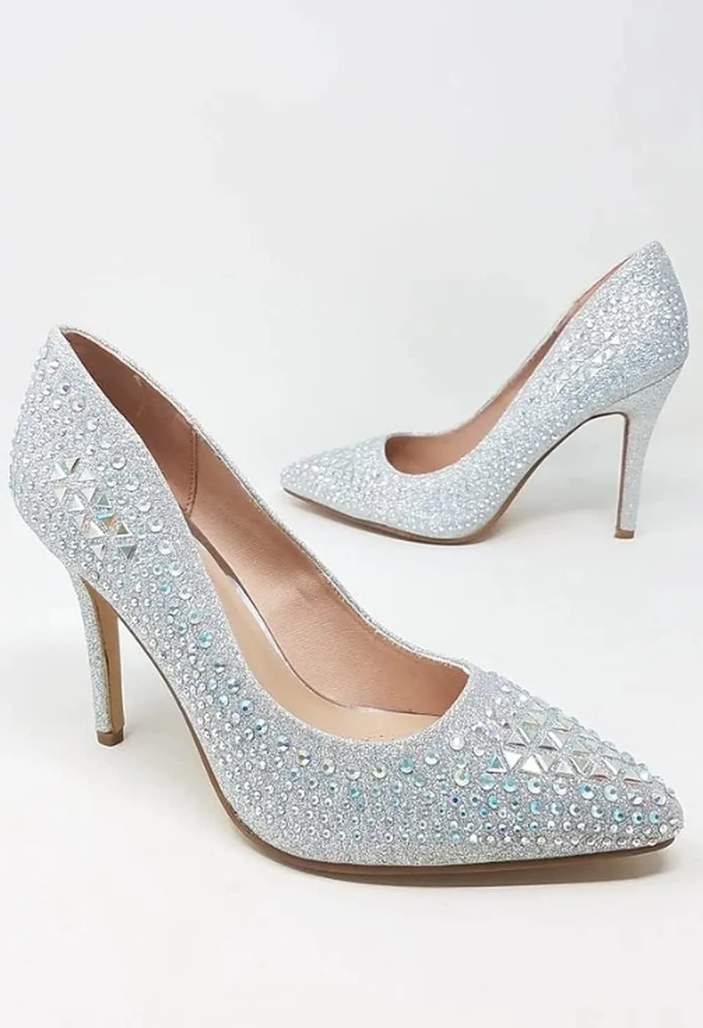 Forever Women Pointy Toe Sparkling Rhinestone Studded Stiletto Heel Dress Pumps