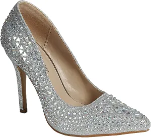 Forever Women Pointy Toe Sparkling Rhinestone Studded Stiletto Heel Dress Pumps