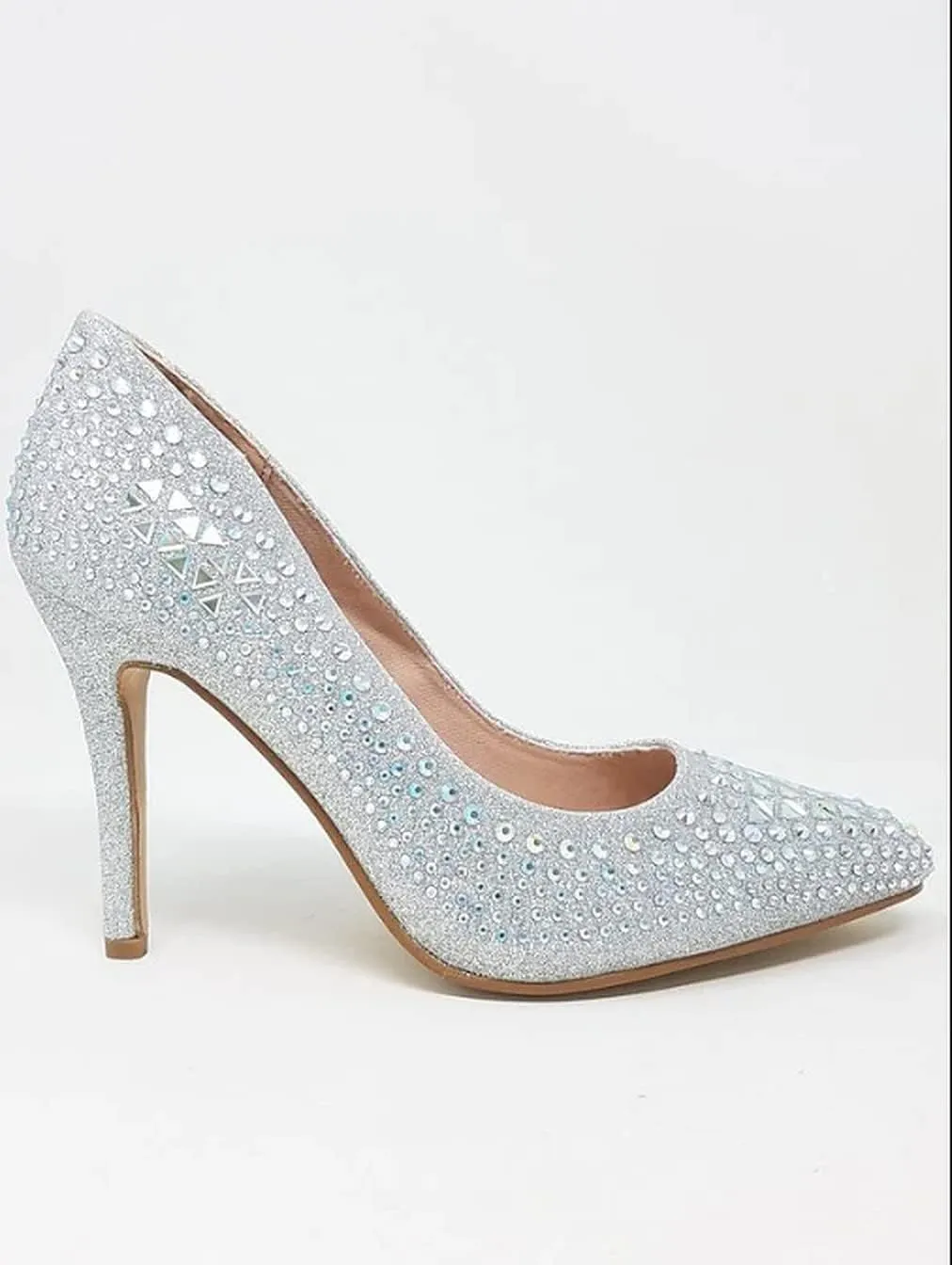 Forever Women Pointy Toe Sparkling Rhinestone Studded Stiletto Heel Dress Pumps