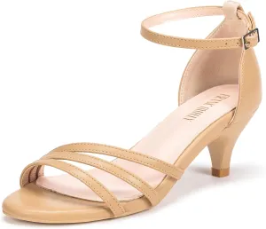 Frank Mully Women's Sparkly Low Kitten Heel Open Toe Sandals Ankle Strap Glitter Bridal Wedding Dress Pump Shoes