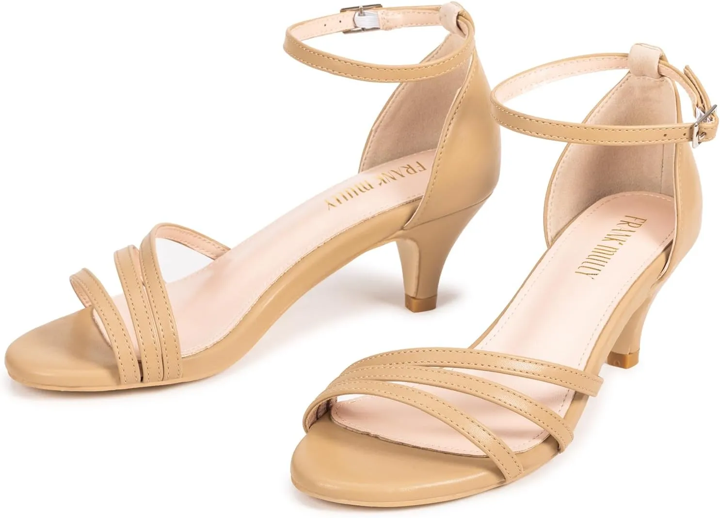Frank Mully Women's Sparkly Low Kitten Heel Open Toe Sandals Ankle Strap Glitter Bridal Wedding Dress Pump Shoes