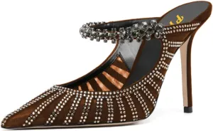 FYS Women's Pointed Toe Slip on Mules Rhinestone Studded Stiletto High Heel Sandals Shining Sexy Party Evening Shoes Size 4-16 US