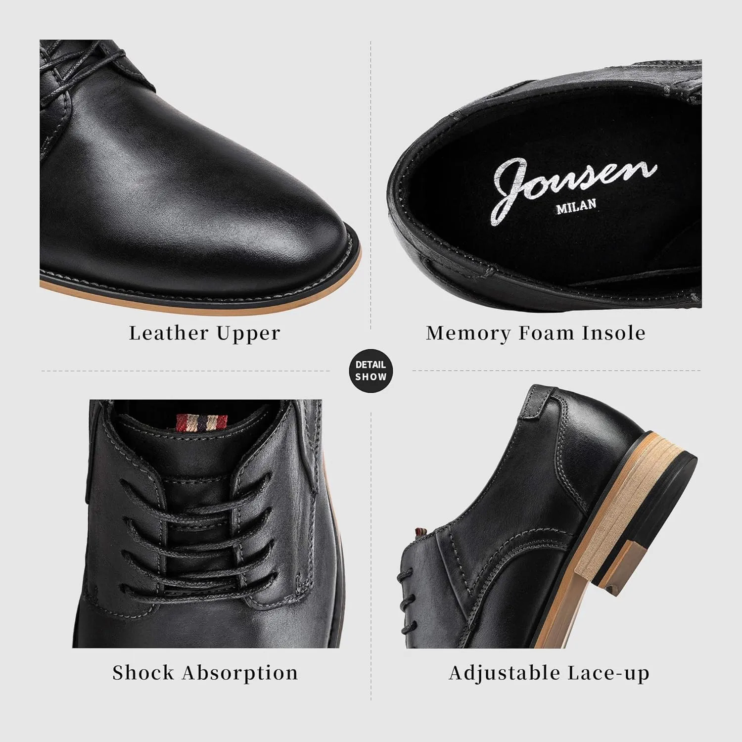 Jousen Men's Dress Shoes Leather Classic Formal Mens Oxfords Retro Derby Oxford