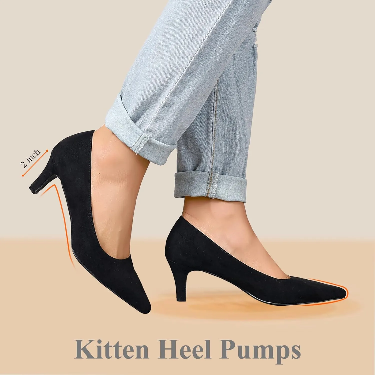 Kitten Heels for Women Closed Toe Heels 2 inch Low Heel Comfortable Pump Shoes for Women Work Casual Party Dressy Wedding