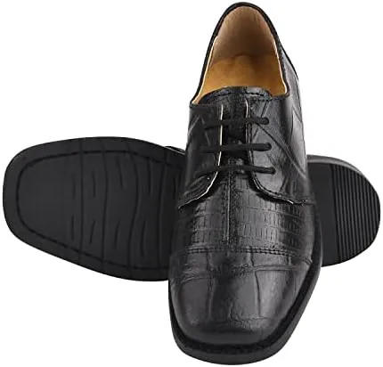 LIBERTYZENO Boys Animal Print Genuine Leather Kids Lace Up Oxford Dress Shoes for Prom Graduation