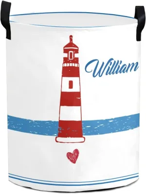 Lighthouse Art Personalized Waterproof Foldable Laundry Basket Bag with Handle, Custom Collapsible Clothes Hamper Storage Bin for Toys Laundry Dorm Travel Bathroom
