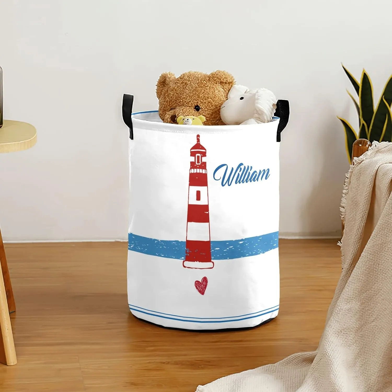 Lighthouse Art Personalized Waterproof Foldable Laundry Basket Bag with Handle, Custom Collapsible Clothes Hamper Storage Bin for Toys Laundry Dorm Travel Bathroom