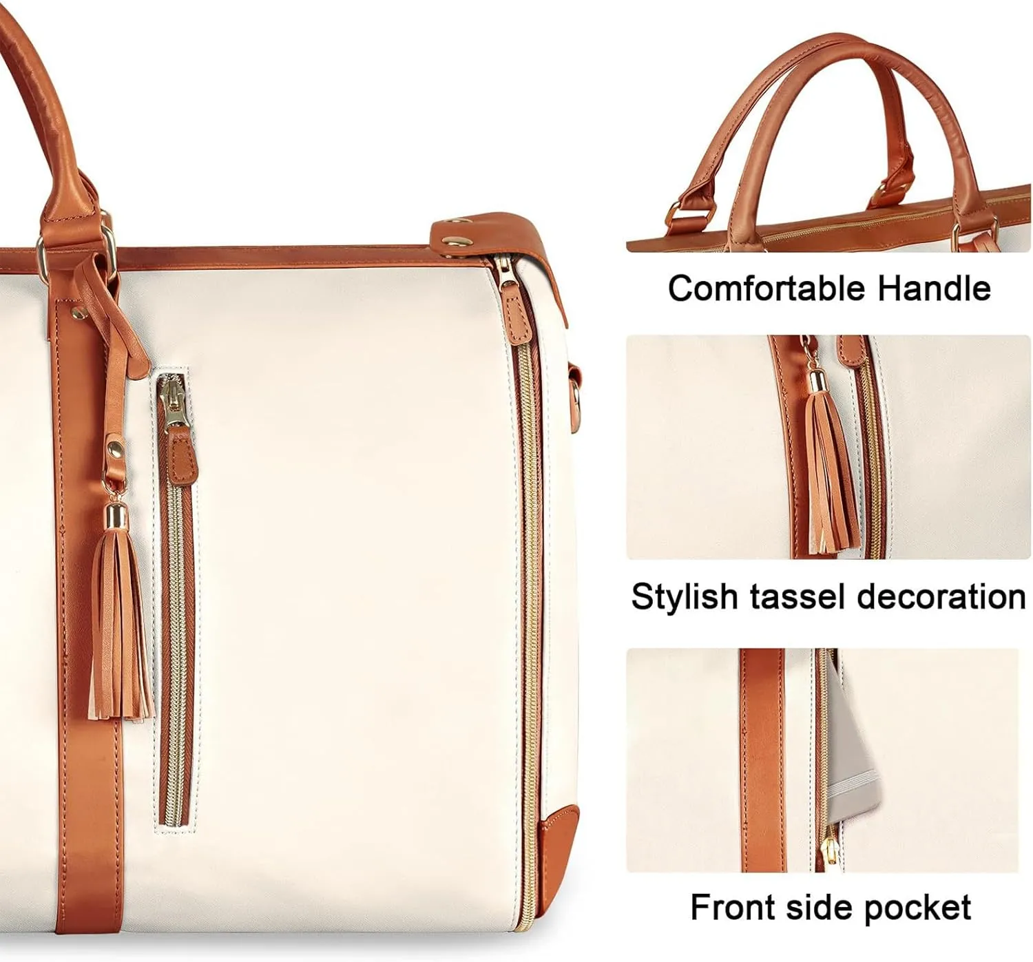 Lucshy Travel Bag, Garment Duffle Bags for Travel, Large Waterproof Crossbody Shoulder Capacity Suit Travel Garment (Beige-White), Zbl0325008