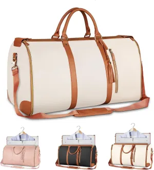 Lucshy Travel Bag, Garment Duffle Bags for Travel, Large Waterproof Crossbody Shoulder Capacity Suit Travel Garment (Beige-White), Zbl0325008