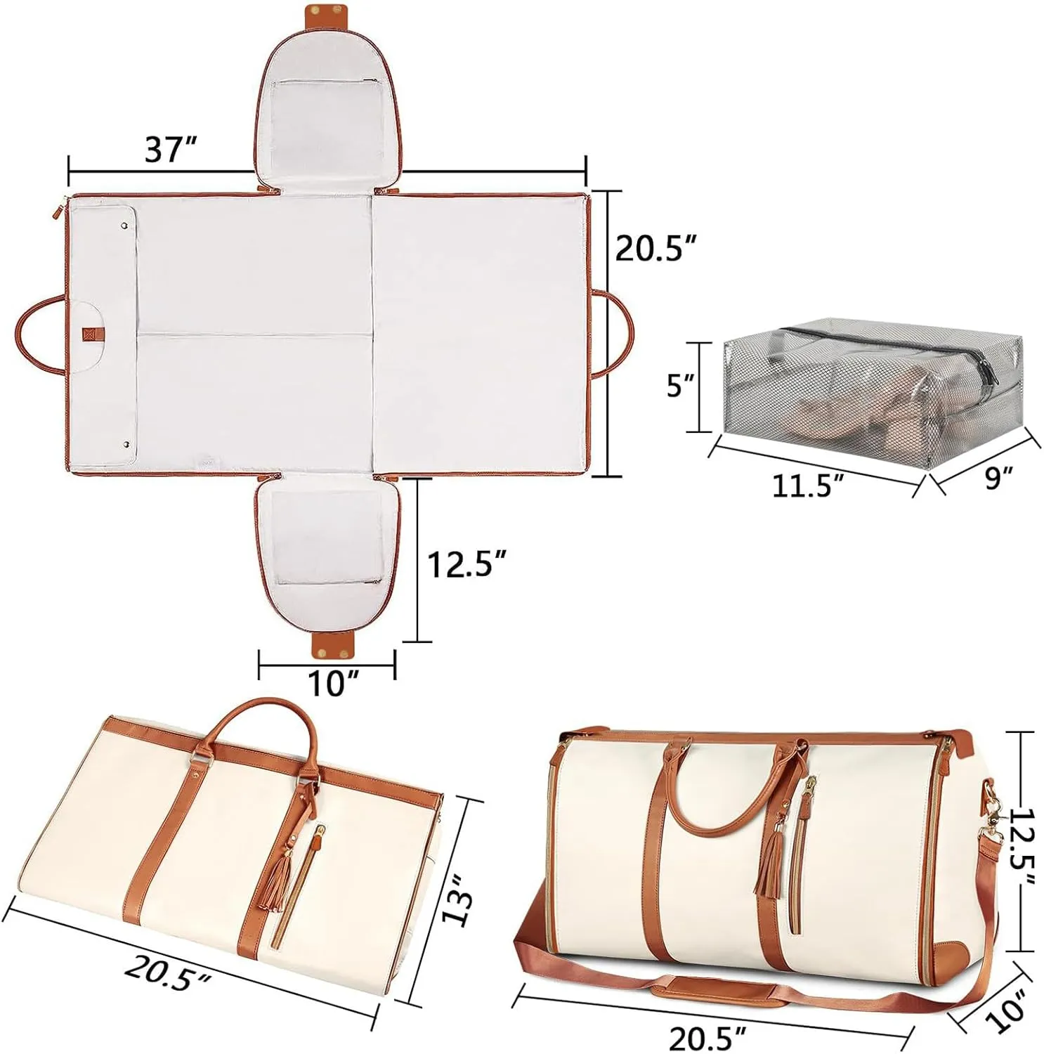 Lucshy Travel Bag, Garment Duffle Bags for Travel, Large Waterproof Crossbody Shoulder Capacity Suit Travel Garment (Beige-White), Zbl0325008