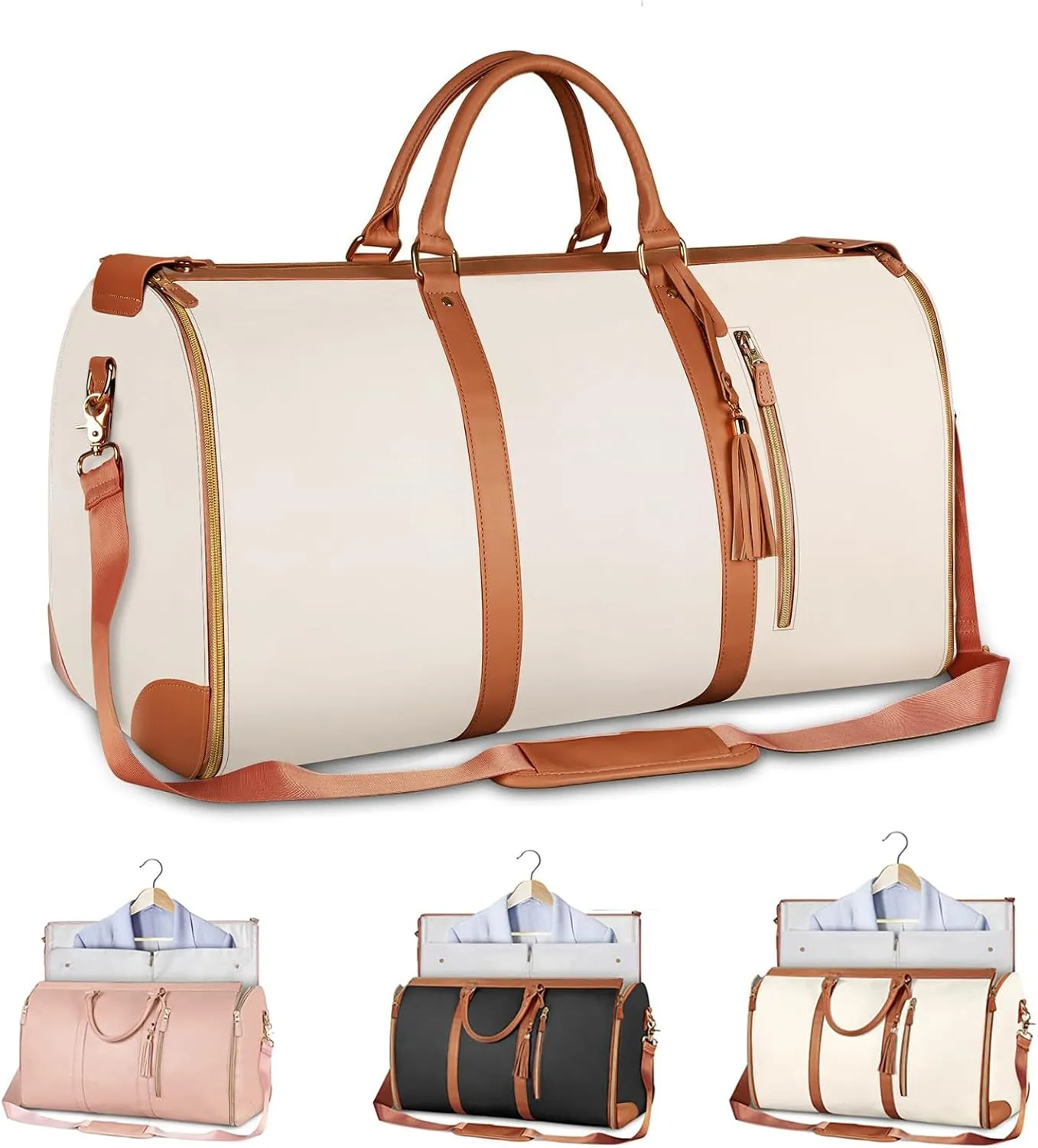 Lucshy Travel Bag, Garment Duffle Bags for Travel, Large Waterproof Crossbody Shoulder Capacity Suit Travel Garment (Beige-White), Zbl0325008