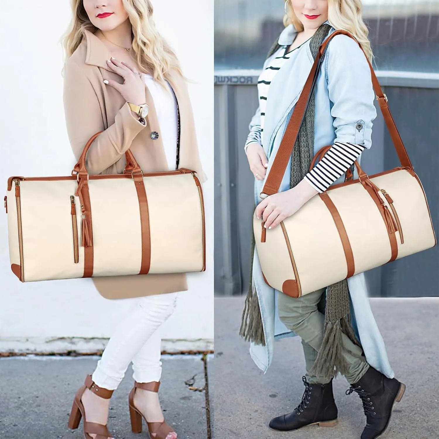 Lucshy Travel Bag, Garment Duffle Bags for Travel, Large Waterproof Crossbody Shoulder Capacity Suit Travel Garment (Beige-White), Zbl0325008