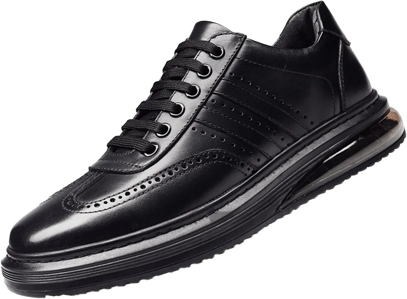 Men's Air Cushion Dress Leather Shoes,Lightweight Comfort Trendy Wingtip Carving Lace-up Casual Business Oxford Sneakers