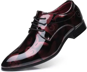 Men's Dress Shoes Fashion Floral Patent Leather Tuxedo Oxfords Formal Business Wedding Shoes Classic Suit Shoes