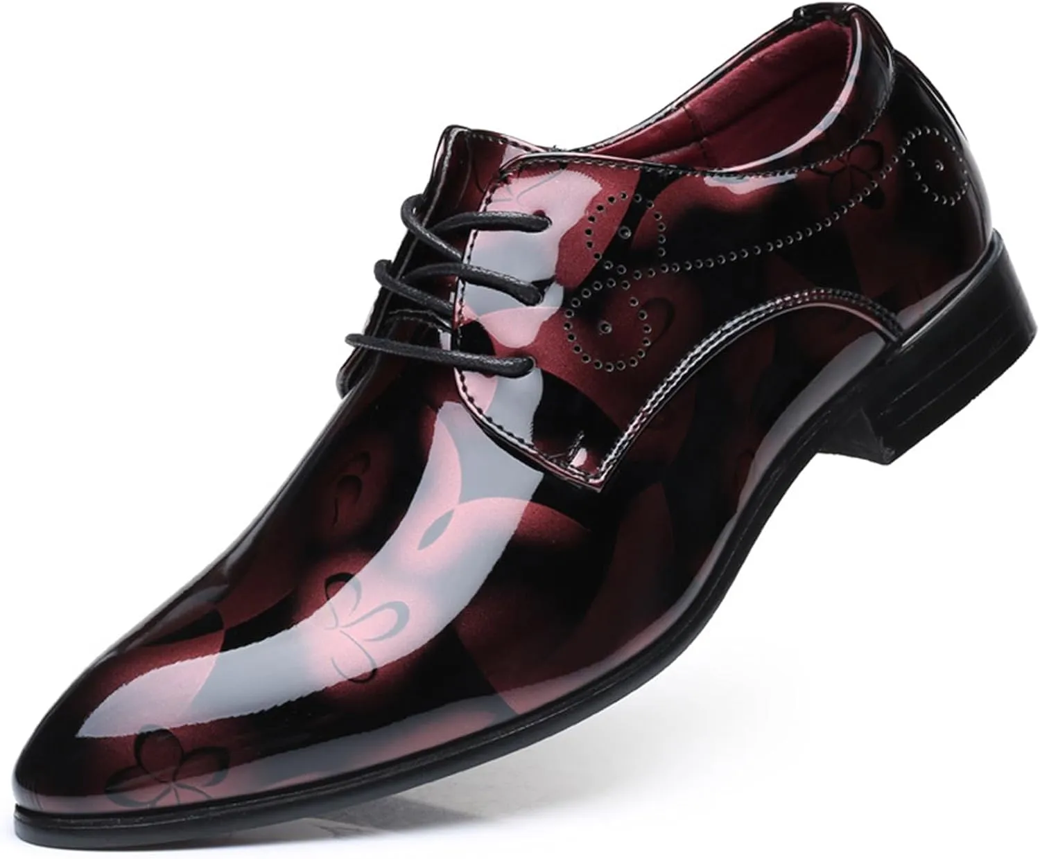 Men's Dress Shoes Fashion Floral Patent Leather Tuxedo Oxfords Formal Business Wedding Shoes Classic Suit Shoes