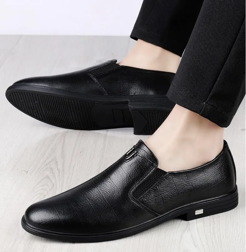Men's Genuine Leather Oxford Shoes - Slip-On Wingtip Derby Dress Shoes for Business & Formal Occasions