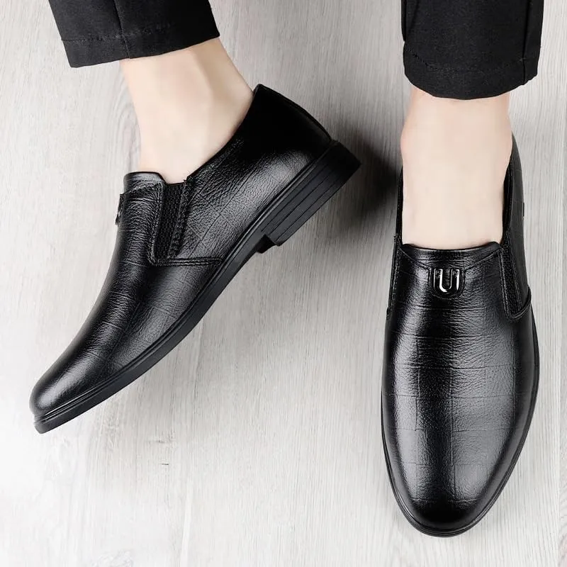 Men's Genuine Leather Oxford Shoes - Slip-On Wingtip Derby Dress Shoes for Business & Formal Occasions
