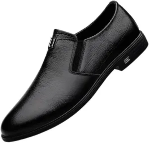 Men's Genuine Leather Oxford Shoes - Slip-On Wingtip Derby Dress Shoes for Business & Formal Occasions