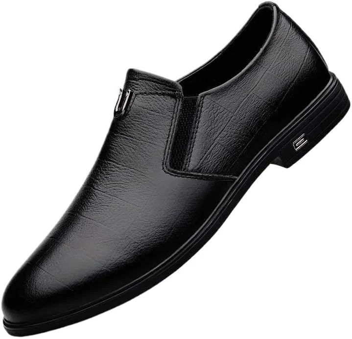 Men's Genuine Leather Oxford Shoes - Slip-On Wingtip Derby Dress Shoes for Business & Formal Occasions