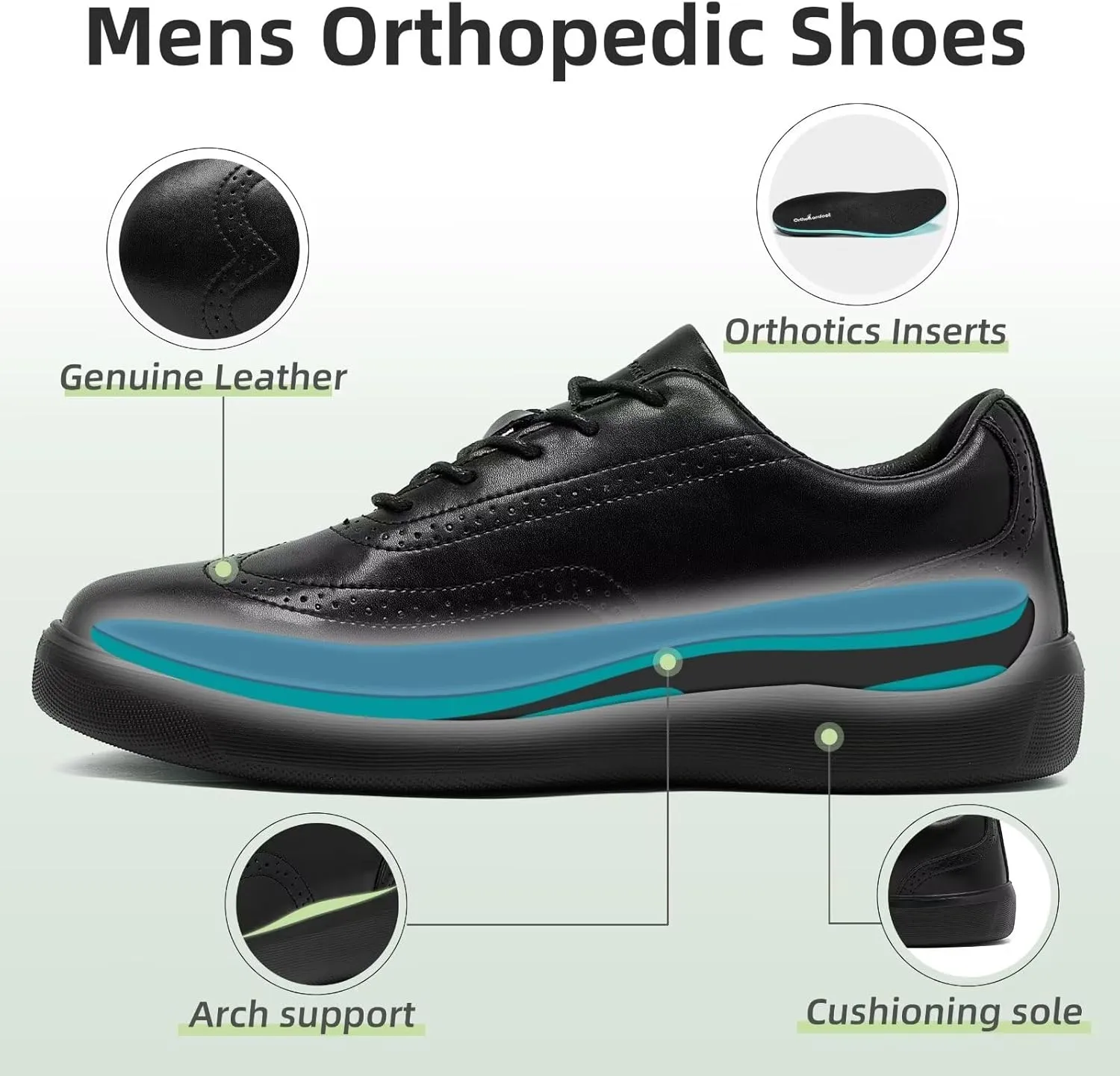 Men's Orthopedic Leather Dress Walking Shoes: Comfortable Plantar Fasciitis Oxford with Arch Support, Orthotic Casual Business Flat Feet Work Shoes for Foot and Heel Pain Relief