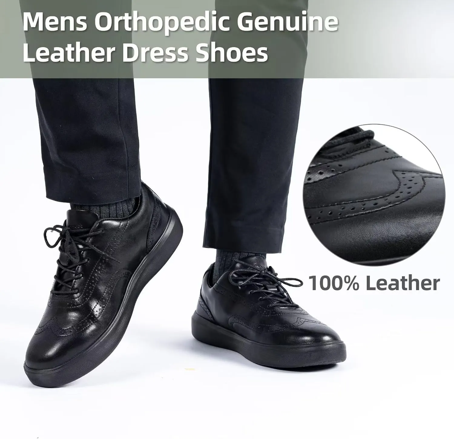 Men's Orthopedic Leather Dress Walking Shoes: Comfortable Plantar Fasciitis Oxford with Arch Support, Orthotic Casual Business Flat Feet Work Shoes for Foot and Heel Pain Relief