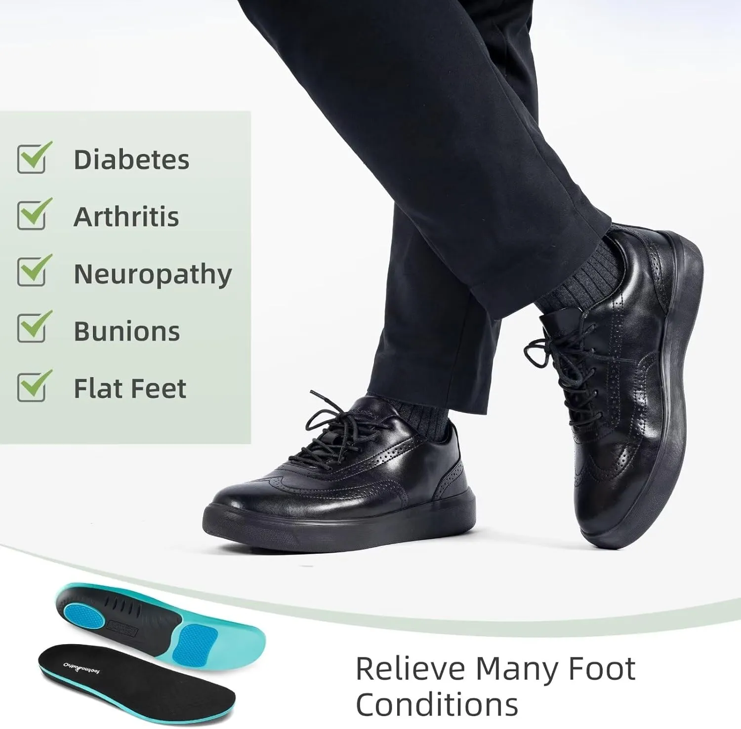 Men's Orthopedic Leather Dress Walking Shoes: Comfortable Plantar Fasciitis Oxford with Arch Support, Orthotic Casual Business Flat Feet Work Shoes for Foot and Heel Pain Relief