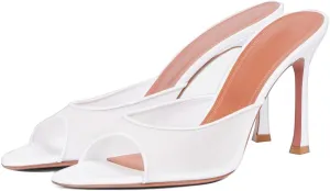 Mesh Heels Mules for Women Peep Open Toe Backless Stiletto Heel Sandals Party Dress Slip-on Lace Heeled Mule