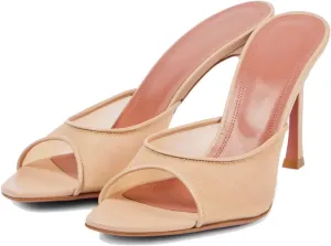 Mesh Heels Mules for Women Peep Open Toe Backless Stiletto Heel Sandals Party Dress Slip-on Lace Heeled Mule