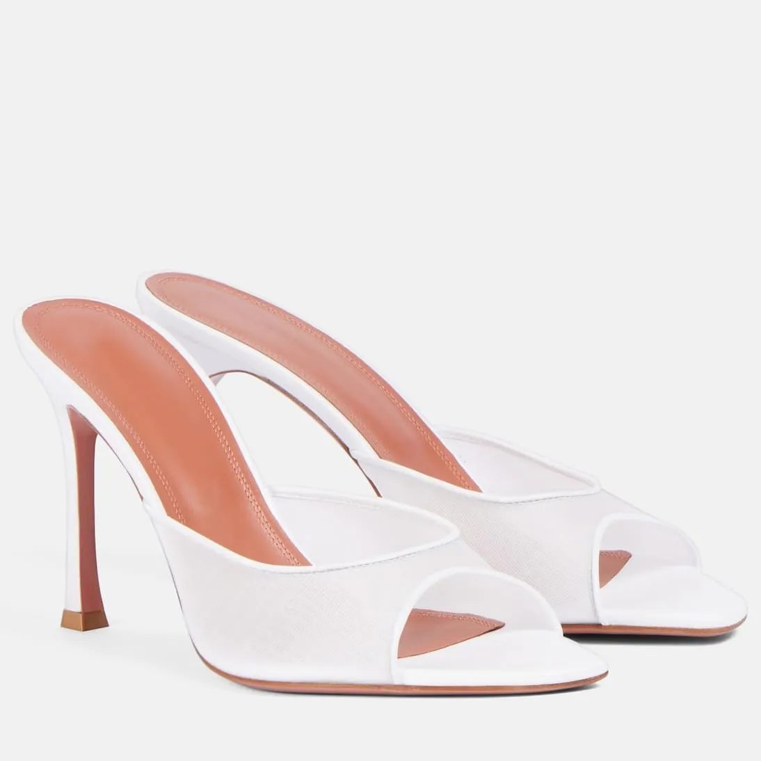 Mesh Heels Mules for Women Peep Open Toe Backless Stiletto Heel Sandals Party Dress Slip-on Lace Heeled Mule