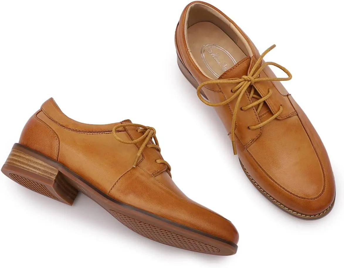 Mona flying Womens Handmade Dress Oxfords Derby Comfortable Lace up Leather Flat Office Work Shoes for Ladies
