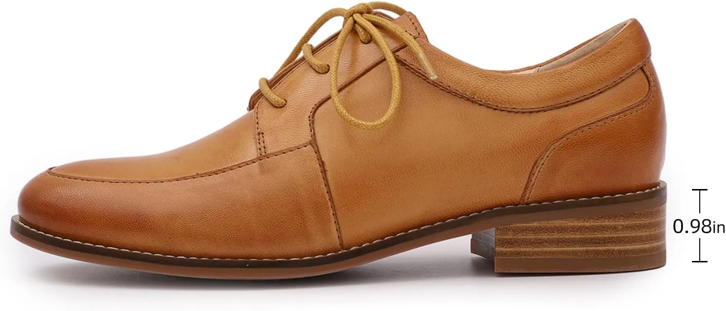 Mona flying Womens Handmade Dress Oxfords Derby Comfortable Lace up Leather Flat Office Work Shoes for Ladies