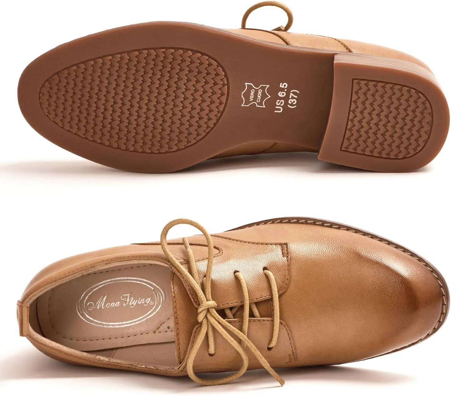 Mona flying Women's Handmade Two Tone Dress Oxfords Saddle Derby Comfy Lace up Leather Shoes for Ladies