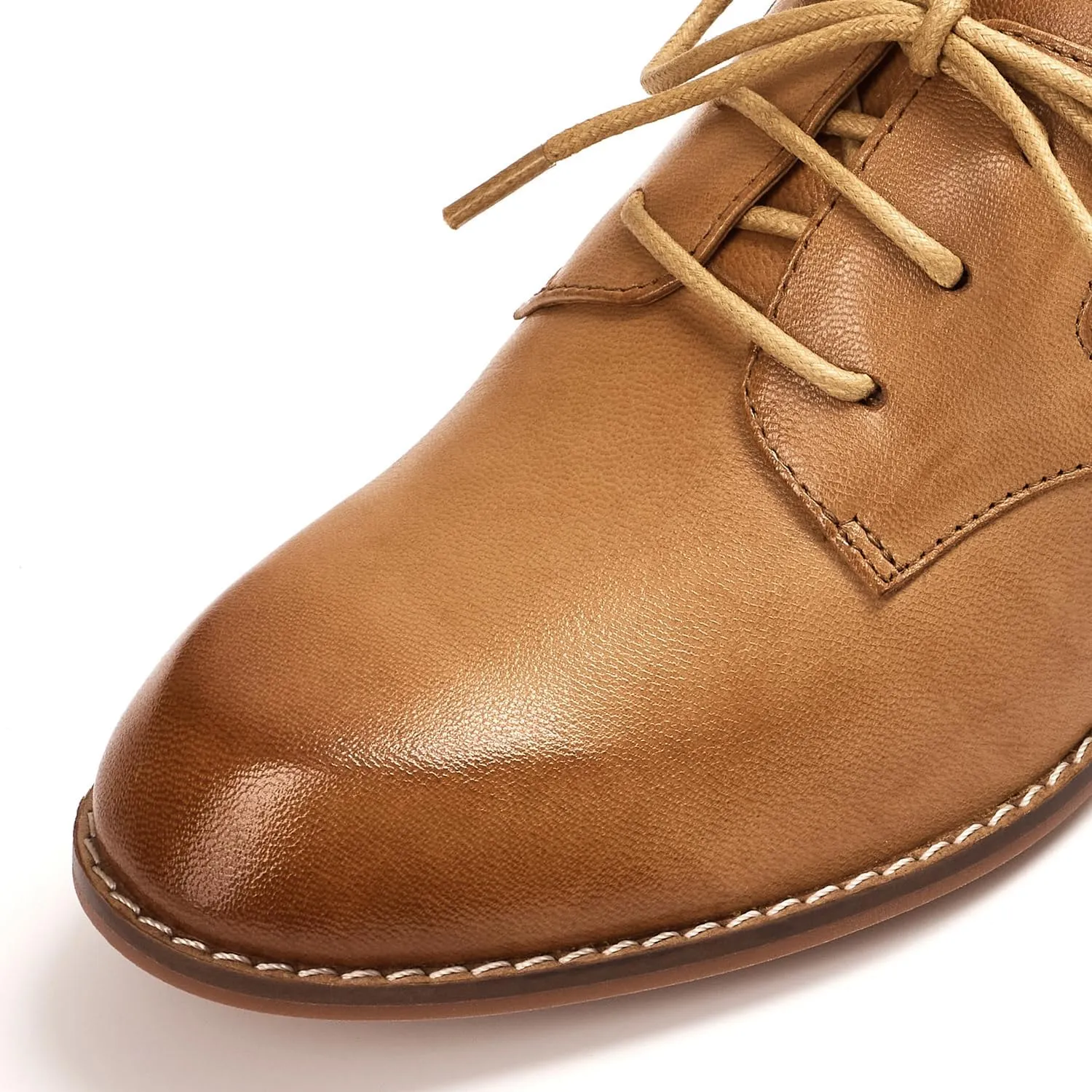 Mona flying Women's Handmade Two Tone Dress Oxfords Saddle Derby Comfy Lace up Leather Shoes for Ladies