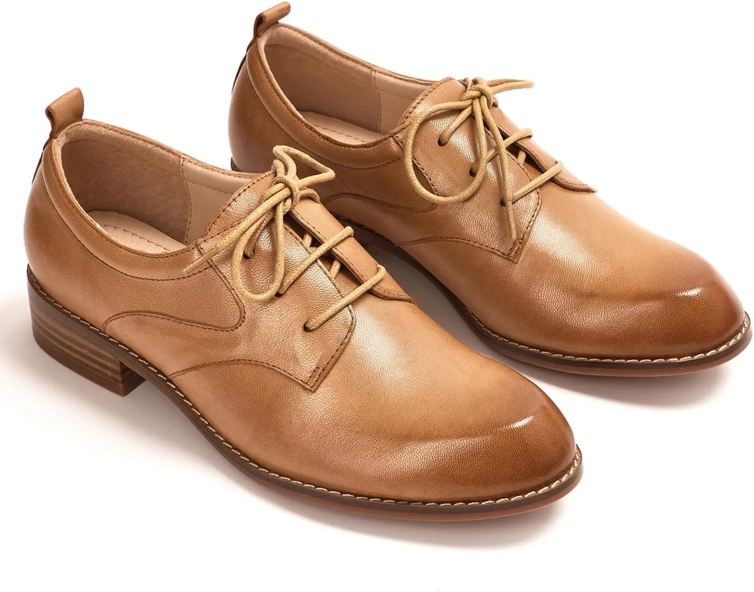 Mona flying Women's Handmade Two Tone Dress Oxfords Saddle Derby Comfy Lace up Leather Shoes for Ladies