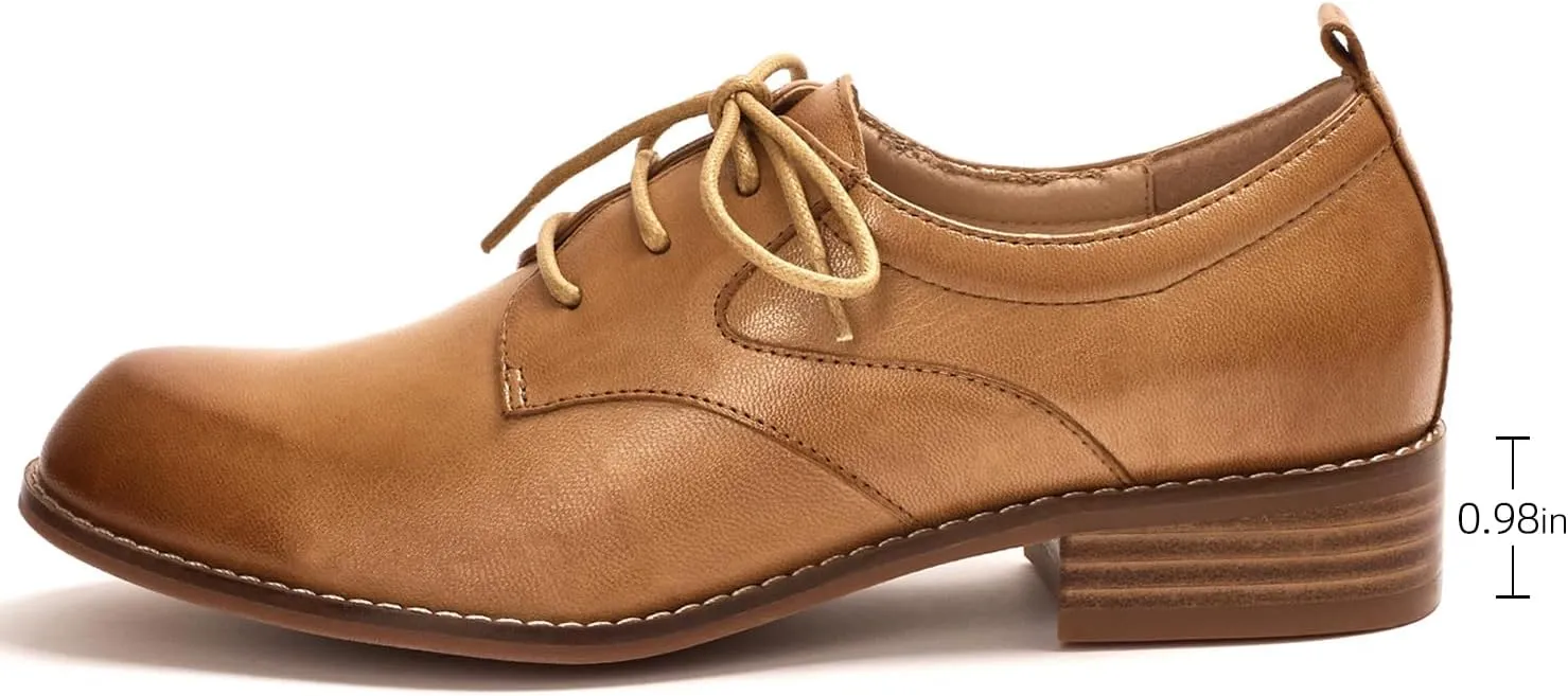 Mona flying Women's Handmade Two Tone Dress Oxfords Saddle Derby Comfy Lace up Leather Shoes for Ladies