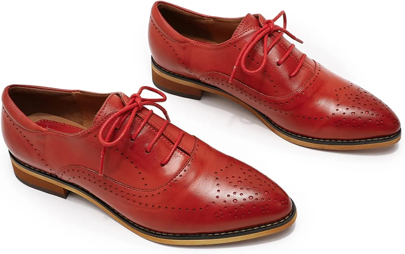 Mona flying Women's Leather Perforated Lace-up Oxfords Brogue Derby Shoes for Ladies