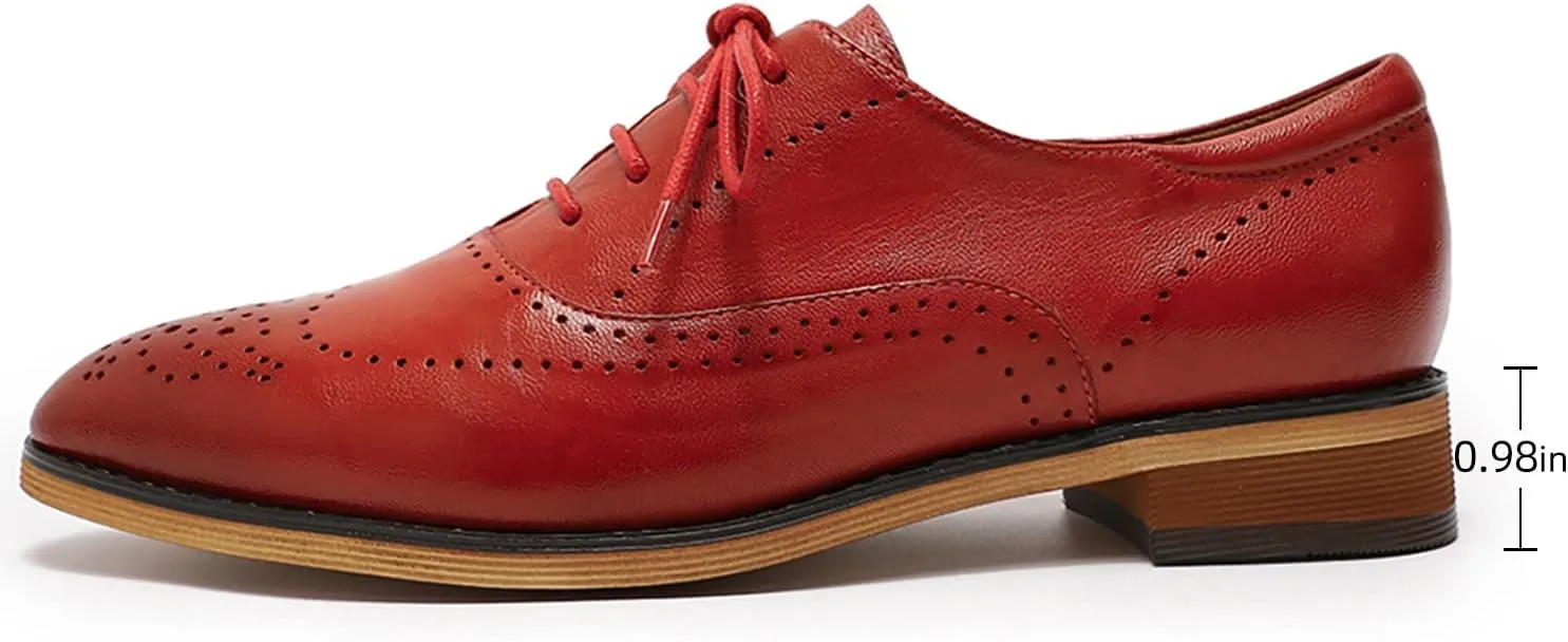 Mona flying Women's Leather Perforated Lace-up Oxfords Brogue Derby Shoes for Ladies