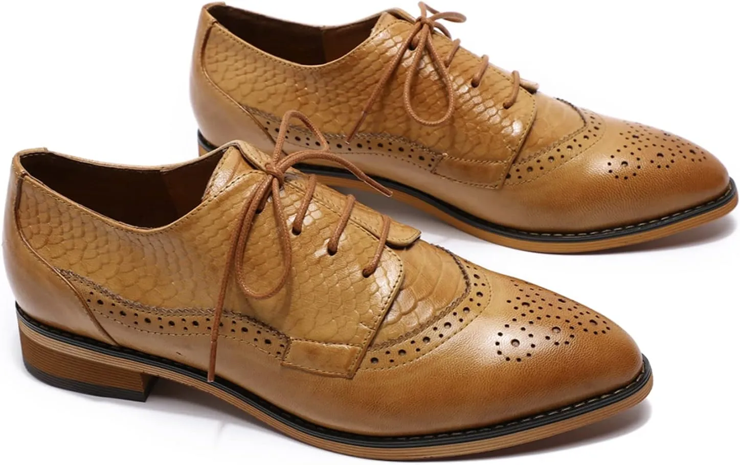 Mona flying Women's Perforated Oxfords Brogue Derby Lace-up Leather Shoes for Ladies