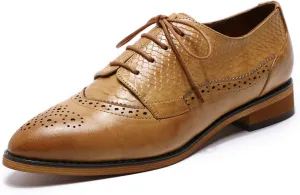 Mona flying Women's Perforated Oxfords Brogue Derby Lace-up Leather Shoes for Ladies