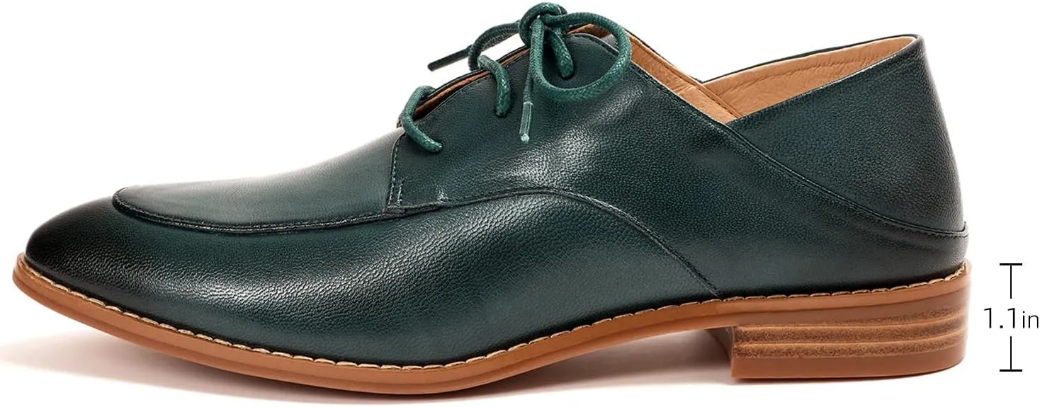 Mona flying Women's Pointed Toe Oxfords Derby Retro Lace up Leather Flat Office Work Shoes for Ladies