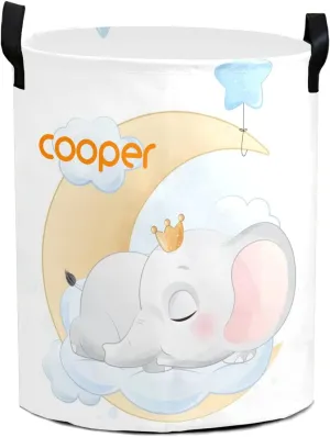 Moon Little Prince Elephant Personalized Waterproof Foldable Laundry Basket Bag with Handle, Custom Collapsible Clothes Hamper Storage Bin for Toys Laundry Dorm Travel Bathroom
