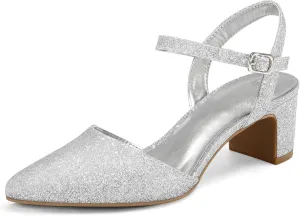 mysoft Women's Pumps 2 Inch Chunky Block Heel Pointed Toe Ankle Strap Slingback Wedding Party Dress Shoes